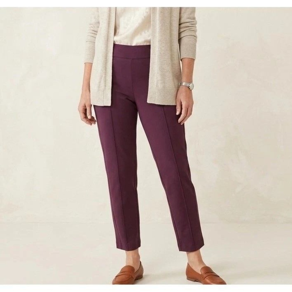 J. Jill Wearever Collection Plum Purple Wide Leg Pintuck Knit Trousers Pants S